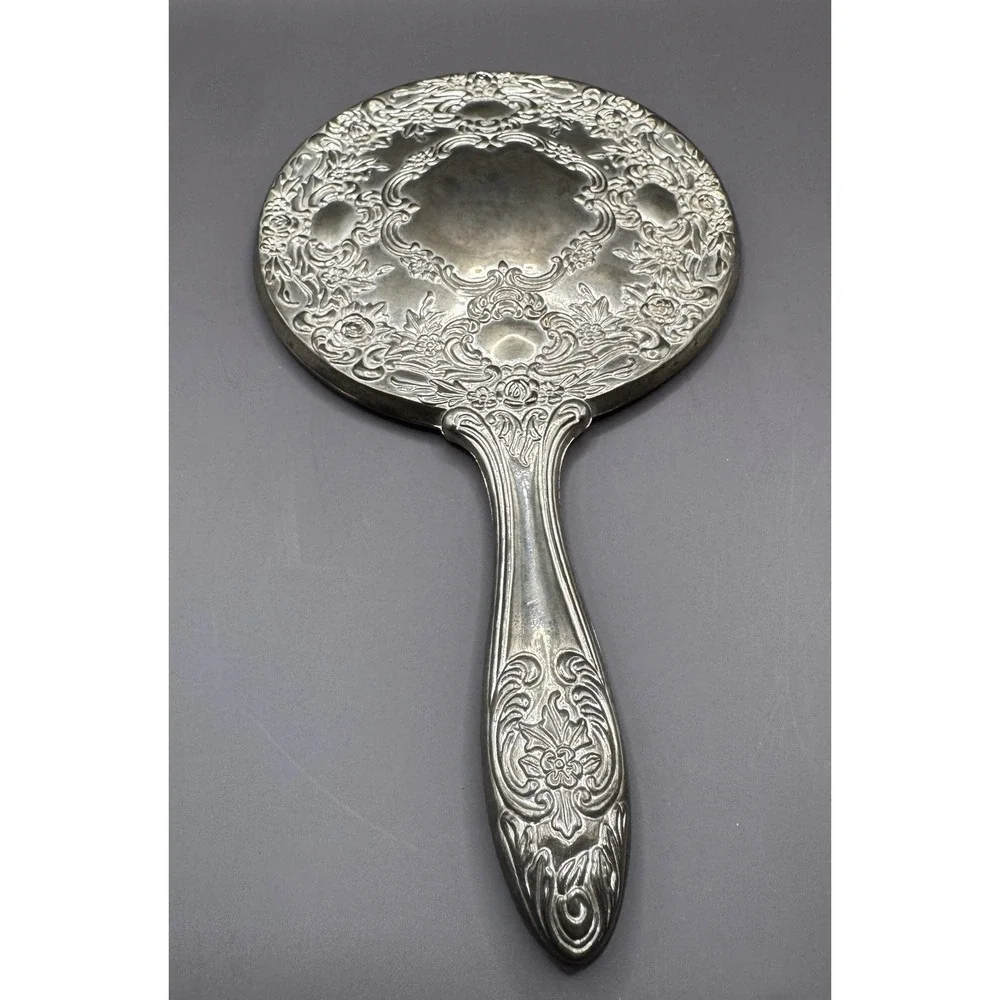 Vintage 3 Piece Silver Plated Vanity Set Ornate Heavy Hand Mirror Comb & Brush